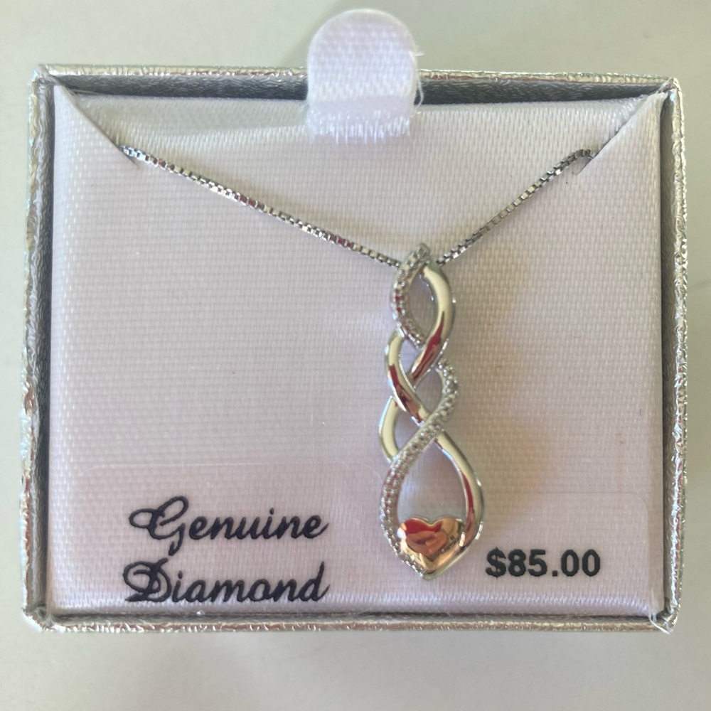 NWT 10K Rose gold & sterling silver diamond accent pendant and chain